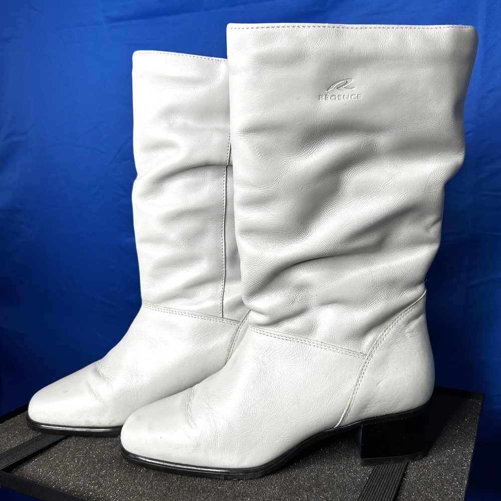 Vtg Regence Womens White Leather Slouch Boots Sz 6 Gogo Cowgirl Pull-On 1980s